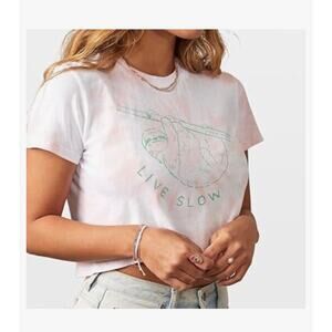 PURA VIDA Live Slow Sloth Tie Dye Graphic Crop Top Tee Pink Size Large